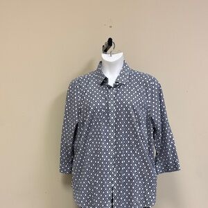 Talbots Navy and White Geometric Blouse